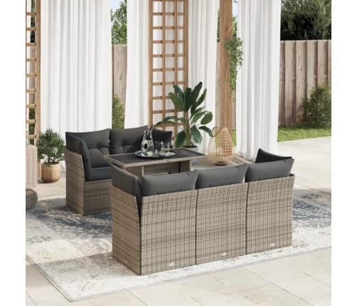 Set de muebles de jardín 6 pzas y cojines ratán sintético gris