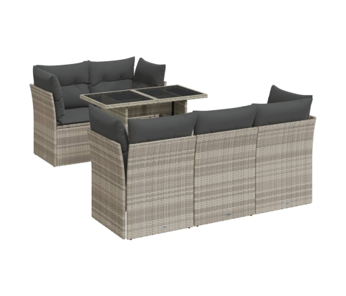Set de sofás de jardín 6 pzas y cojines ratán sintético gris