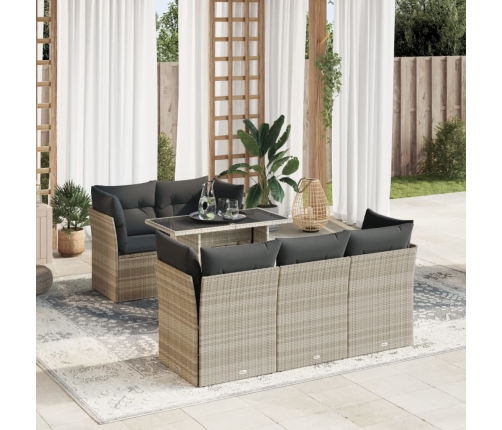 Set de sofás de jardín 6 pzas y cojines ratán sintético gris