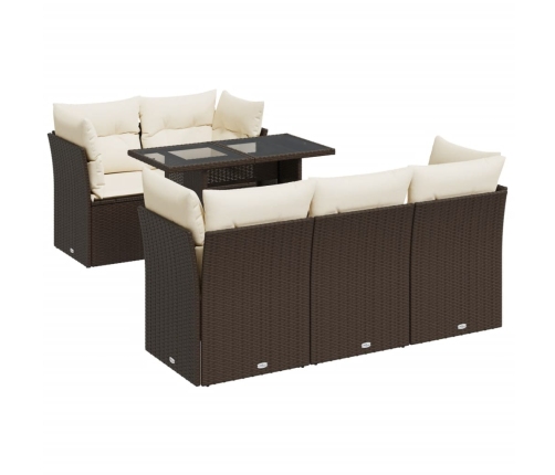 Set sofás de jardín 6 piezas y cojines ratán sintético marrón
