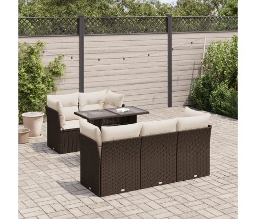 Set sofás de jardín 6 piezas y cojines ratán sintético marrón