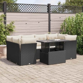 Set de sofás de jardín 7 pzas con cojines ratán sintético negro