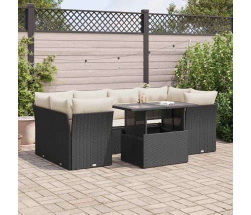 Set de sofás de jardín 7 pzas con cojines ratán sintético negro