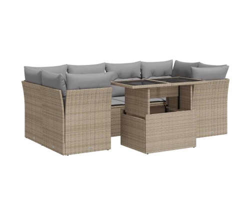 Set sofás de jardín 7 piezas y cojines ratán sintético beige