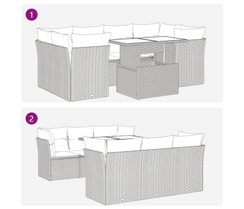 Set sofás de jardín 7 piezas y cojines ratán sintético beige