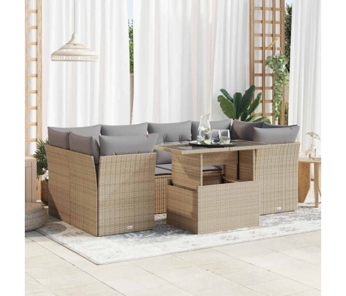 Set sofás de jardín 7 piezas y cojines ratán sintético beige