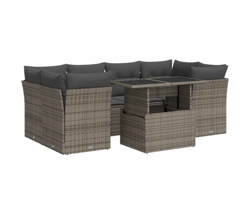 Set de sofás de jardín 7 pzas con cojines ratán sintético gris
