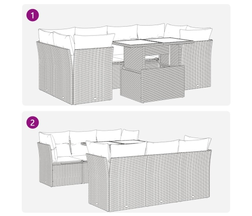 Set de sofás de jardín 7 pzas con cojines ratán sintético gris