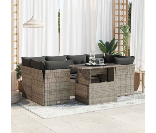Set de sofás de jardín 7 pzas con cojines ratán sintético gris