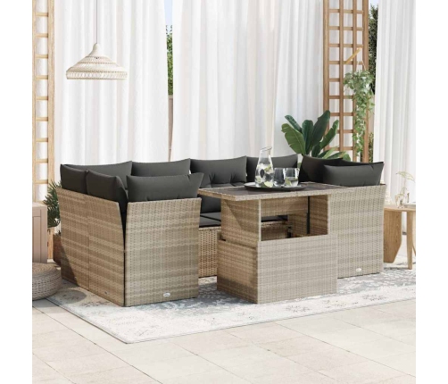 Set de sofás de jardín 7 pzas con cojines ratán PE gris claro