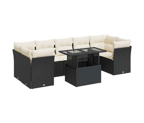 Set de sofás de jardín y cojines 8 piezas ratán sintético negro