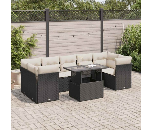 Set de sofás de jardín y cojines 8 piezas ratán sintético negro