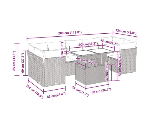 Set de sofás de jardín y cojines 8 piezas ratán sintético beige