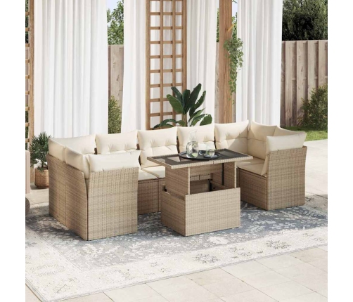 Set de sofás de jardín y cojines 8 piezas ratán sintético beige