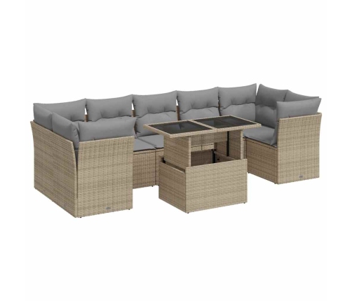 Set de sofás de jardín y cojines 8 piezas ratán sintético beige