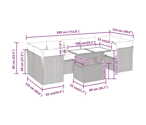 Set de sofás de jardín y cojines 8 piezas ratán sintético beige