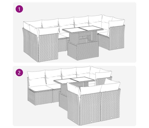 Set de sofás de jardín y cojines 8 piezas ratán sintético beige