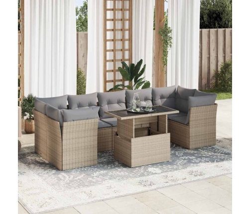 Set de sofás de jardín y cojines 8 piezas ratán sintético beige