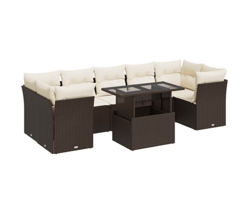 Set sofás de jardín 8 piezas y cojines ratán sintético marrón