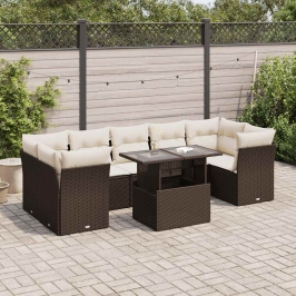 Set sofás de jardín 8 piezas y cojines ratán sintético marrón