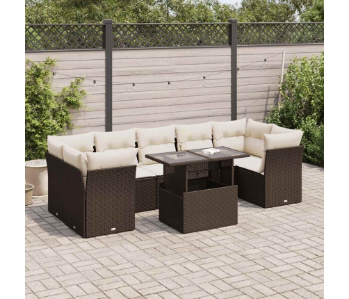 Set sofás de jardín 8 piezas y cojines ratán sintético marrón