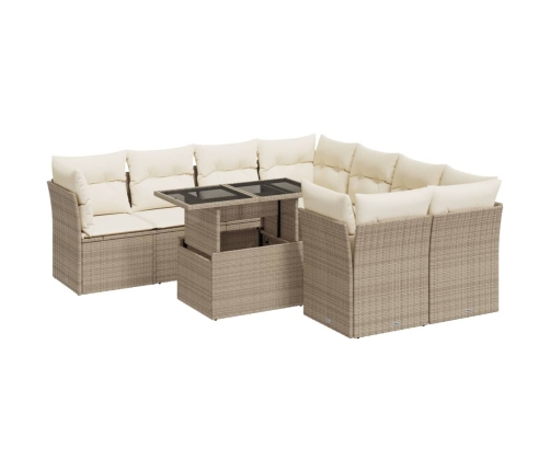 Set de sofás de jardín con cojines 9 pzas ratán sintético beige