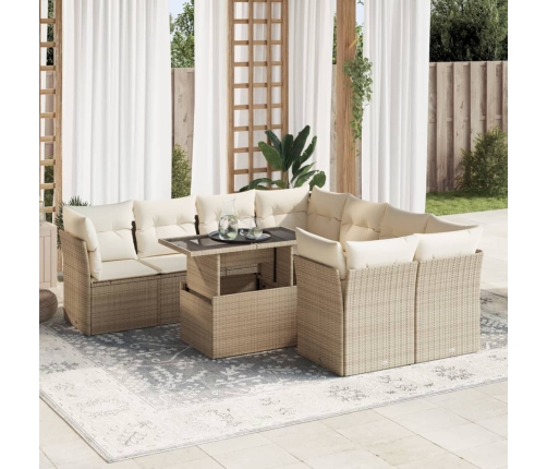 Set de sofás de jardín con cojines 9 pzas ratán sintético beige