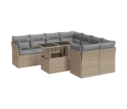 Set de sofás de jardín con cojines 9 pzas ratán sintético beige