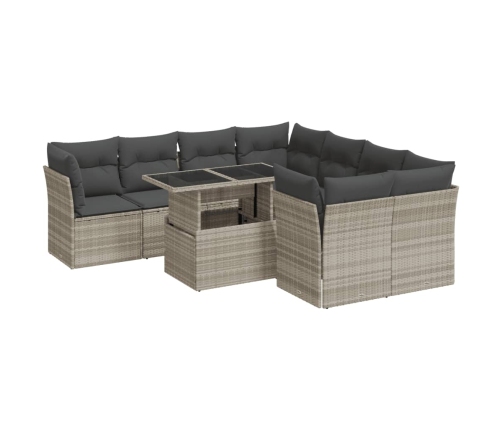 Set muebles jardín 9 pzas y cojines ratán sintético gris claro