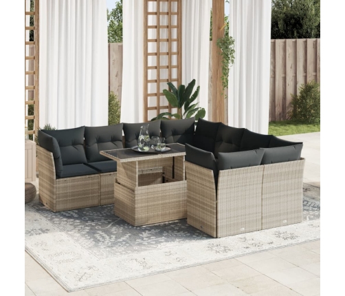 Set muebles jardín 9 pzas y cojines ratán sintético gris claro