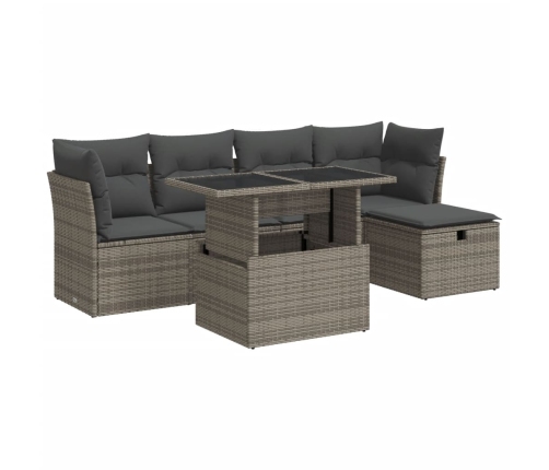 Set de muebles de jardín 6 pzas y cojines ratán sintético gris