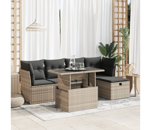 Set de muebles de jardín 6 pzas y cojines ratán sintético gris