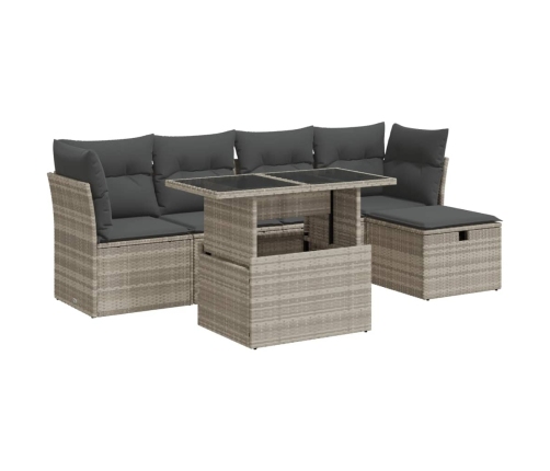 Set de sofás de jardín 6 pzas y cojines ratán sintético gris