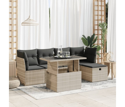 Set de sofás de jardín 6 pzas y cojines ratán sintético gris