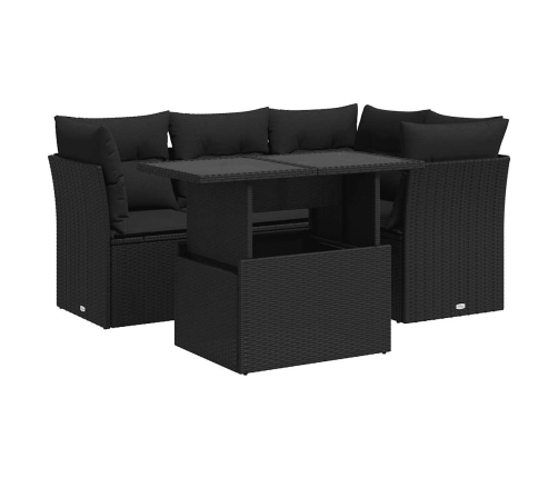 Set de muebles de jardín 5 pzas y cojines ratán sintético negro