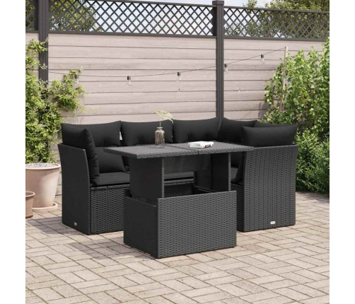 Set de muebles de jardín 5 pzas y cojines ratán sintético negro
