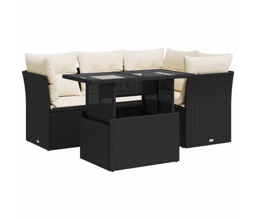 Set de muebles de jardín 5 pzas y cojines ratán sintético negro