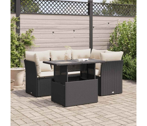 Set de muebles de jardín 5 pzas y cojines ratán sintético negro