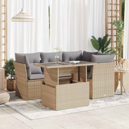 Juego de sofás jardín con cojines 5 pzas ratán sintético beige