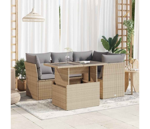 Juego de sofás jardín con cojines 5 pzas ratán sintético beige
