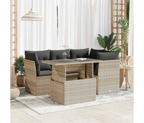 Set de sofás jardín y cojines 5 pzas ratán sintético gris claro