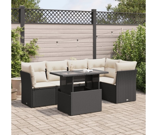 Set de sofás de jardín 6 piezas y cojines ratán sintético negro