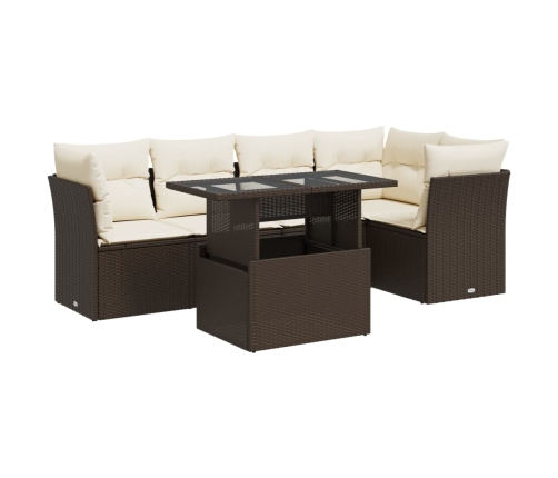 Set sofás de jardín 6 piezas y cojines ratán sintético marrón