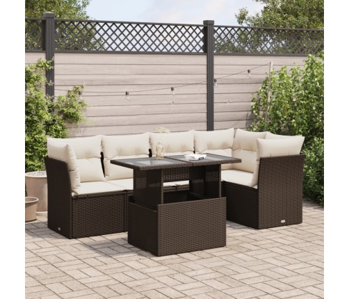 Set sofás de jardín 6 piezas y cojines ratán sintético marrón