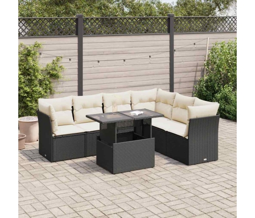 Set de sofás de jardín 7 pzas con cojines ratán sintético negro