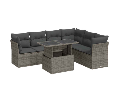 Set de sofás de jardín 7 pzas con cojines ratán sintético gris
