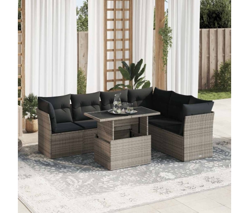 Set de sofás de jardín 7 pzas con cojines ratán sintético gris