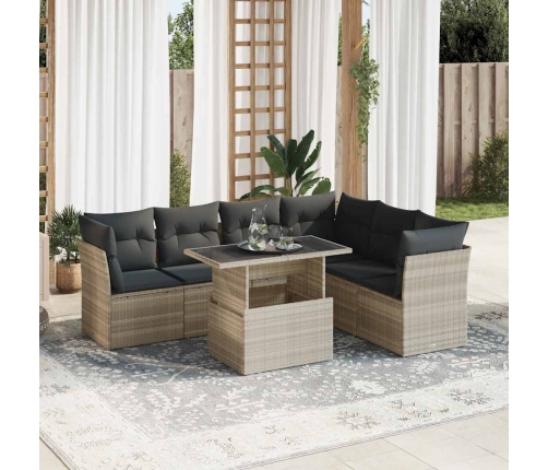 Set de sofás de jardín 7 pzas con cojines ratán PE gris claro