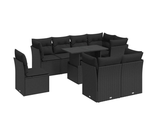 Set de sofás de jardín con cojines 9 pzas ratán sintético negro
