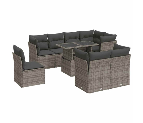 Set de sofás de jardín con cojines 9 pzas ratán sintético gris